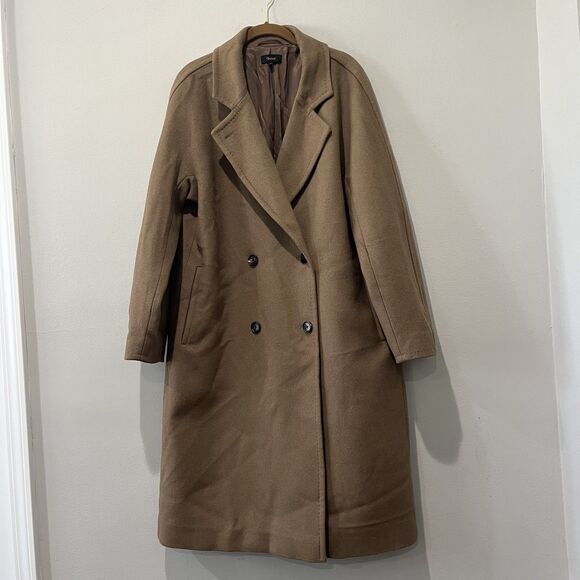 Quince Double-Breasted Slouch Coat Women’s Small Dark Camel Brown Italian Wool - Picture 1 of 11